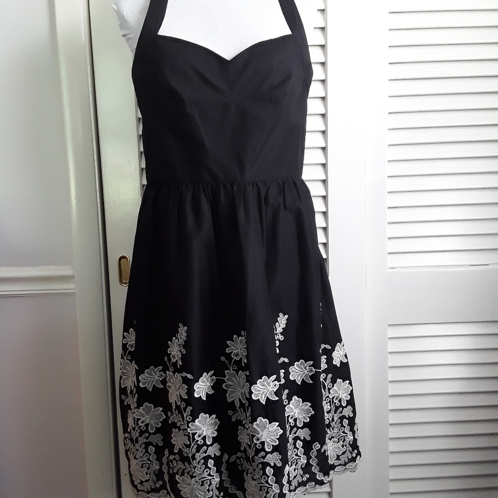 Ann Taylor Loft Embroidered Black White Dress sz 8